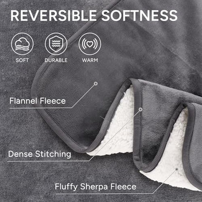 Waterproof Dog Blanket Bed Cover for Bed Couch Sofa, Liquid Pee Proof Pet Blanket Washable, Reversible Sherpa Fleece Blanket Furniture Protector for Medium Large Dogs Cats（Gray, 50"x 60"）