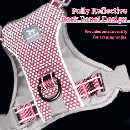 Huntboo No-Pull Dog Harness, Fully Reflective Vest with 2 Leash Clips, No-Choke, Adjustable, Breathable & Durable for Small, Medium & Large Dogs Walking, Training, Running (Pink, L) - color: Pink, size: Large (Pack of 1)
