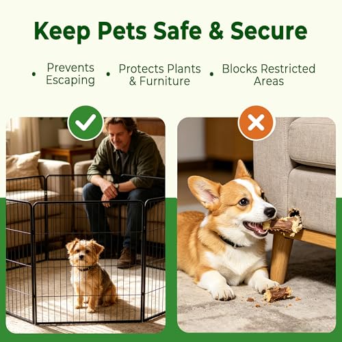 Dog Playpen 24 Inch 8 Panels, Foldable Metal Dog Playpen Indoor Outdoor, Puppy Playpen for Small Dogs, Portable Heavy Duty Pet Playpen, Durable and Secure