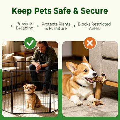 Dog Playpen 24 Inch 8 Panels, Foldable Metal Dog Playpen Indoor Outdoor, Puppy Playpen for Small Dogs, Portable Heavy Duty Pet Playpen, Durable and Secure