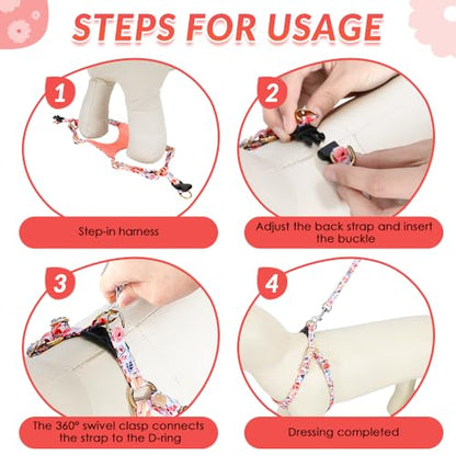 Lukovee Puppy Harness and Leash Set, No Pull Lightweight Soft Suede Adjustable Pet Harness Vest with Snap Buckle for Puppy Small and Medium Size Dog (Flower-XXS) - color: Flower, size: XX-Small ( 2.2-6lb )