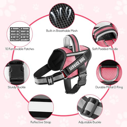 Service Dog Vest Harness and Leash Set, Animire in Training Dog Harness with 10 Dog Patches, Reflective Dog Leash with Soft Padded Handle for Small, Medium, Large, and Extra-Large Dogs - color: Rosy, size: XXS