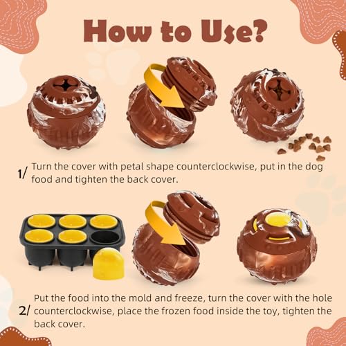 Dog Distraction Toy - Dog Toys to Keep Them Busy to Reduce Anxiety, Medium Chew Toy Ball Treat Dispenser with Freezable Fillable Treats Tray Mold for Aggressive Chewer, 4-IN-1 Mentally Stimulating Toy - color: Brown