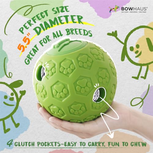 BOWHAUS Giggle Ball for Dogs, 5.5 Inch Interactive Treat Dispensing Ball, Indestructible Fun Squeaky Dog Chew Exercise Toy, Non-Toxic Durable PVC Wobble Giggle Toy for Indoor Outdoor Play - style: Treat Ball - Classic Style