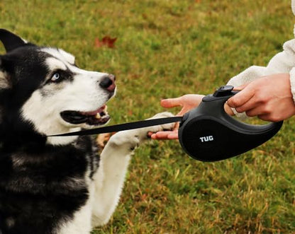 TUG 360° Tangle-Free Retractable Dog Leash with Anti-Slip Handle | 16 ft Strong Nylon Tape | One-Handed Brake, Pause, Lock (Small, Black/Grey) - color: Black/Grey, size: Small