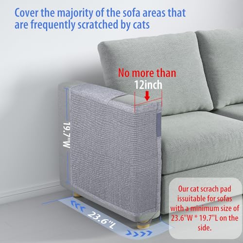 Cat Scratch Couch Protector with Natural Sisal for Protecting Couch Sofa Chair Furniture 23.6" L*19.7" W(Smoke Gray, Right Hand) - color: Smoke Gray