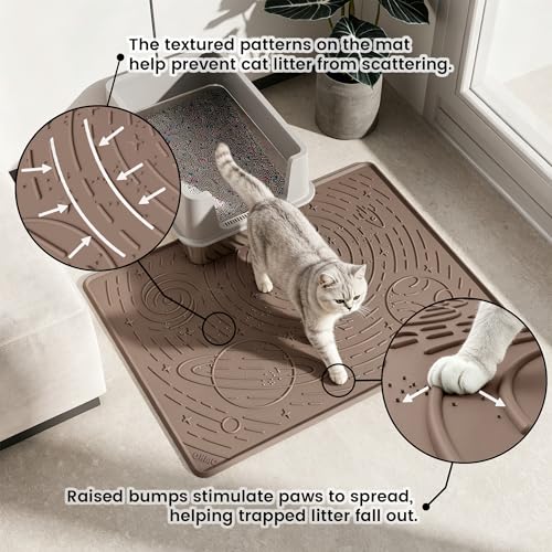 OHMO Cat Litter Mat Large Litter Box Mat, 31.5x23.6 Beige, Premium BPA-Free Silicone Rubber Kitty Litter Mat for Litter Box, High Edge Scatter Control Non-Slip Waterproof Litter Trapping Mat - color: Beige, size: 31.5"L x 23.6"W