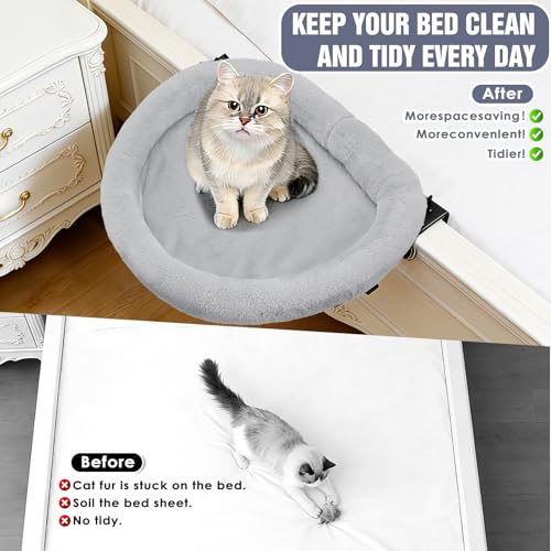 IPOW Heavy Duty Steel Frame 180°Rotating Cat Bedside Bed Semi-Circular Cat Bed for Bedside, Soft Faux Rabbit Fur Material, Suitable for Various Desktops-Maximum Hold Up to 40lb - color: gray