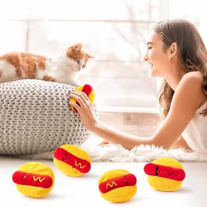 Hot Dog Catnip Stuffed Toys for Cats - 5Pcs Pet Days Funny Kitten Toys Indoor Yellow Interactive Pet Supplies, Kitten Chew Bite Tools Cat Lovers Gifts, Organic Eco-Friendly Birthday Present - style: Funny Hotdog