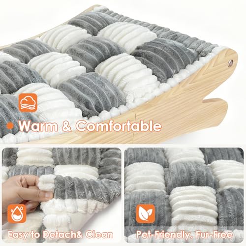 Plush Elevated Cat Bed - Cozy Raised Cat Hammock with Solid Wood Frame, Soft Furry Cushion for Indoor Cats & Small Dogs, Multi-Color Options(Black White)