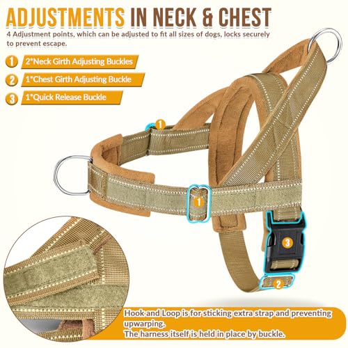 Lukovee No Pull Dog Harness and Leash Set - Heavy Duty Dog Vest with Soft Velvet Padding for Medium Large Dogs, Adjustable Reflective Tactical Harness with 2 Control Handles & Front Clip (M, Yellow) - color: Brown, size: Medium
