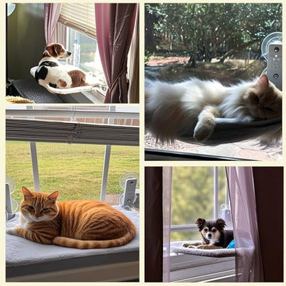 2PC Cat Window Perch, Cordless Foldable Cat Hammock for Indoor Cats with Upgraded Suction Cups Strong Metal Frame Holds Up to 44lbs (M 2PC) - size: M 2PC