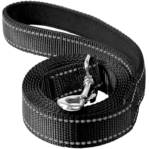 Reflective Dog Leash 6ft Soft Padded Handle Nylon Lead for Small & Medium Dogs, Durable Walking Training Leash for Night Safety (Black,3/4Inch Wide) - color: Black, size: 3/4"*6'