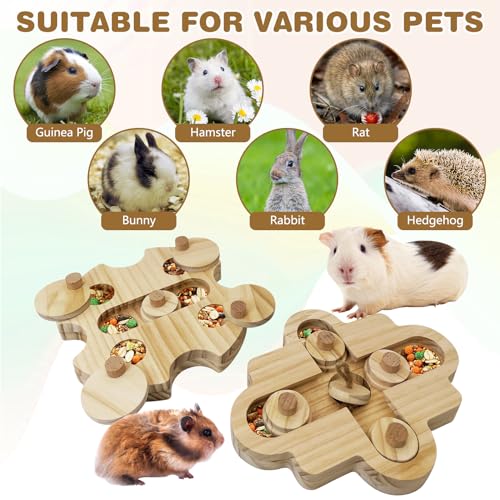 Hamster Foraging Toys Boredom Breaker Pet Rat Foraging Toys Bunny Puzzle Toys for Rabbits Interactive Bunny Toys Wooden Hamster Enrichment Toys for Guinea Pig Chinchillas Small Rodents,6-Hole