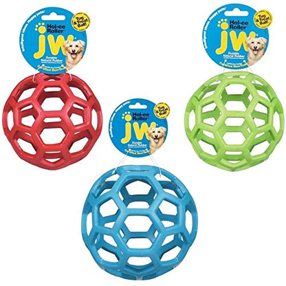 JW Pet Hol-ee Roller Dog Toy Puzzle Ball, Natural Rubber, Small (3 Inch Diameter), Colors May Vary - size: Small