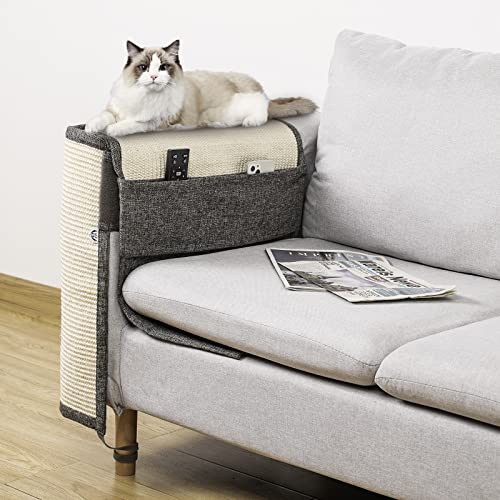 Upgraded Cat Scratch Sisal Sofa Protector,Furniture Couch Protector from Cat Scratching with Natural Sisal Full Cover 27.5''L*19.7''W(Right Hand) - color: White Sisal Armrest