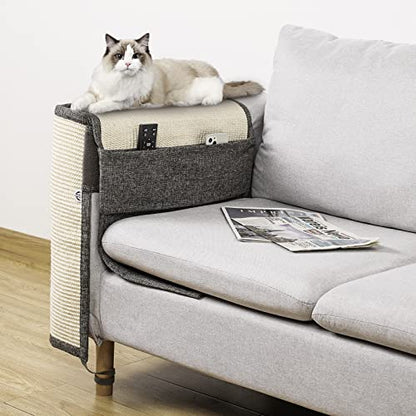 Upgraded Cat Scratch Sisal Sofa Protector,Furniture Couch Protector from Cat Scratching with Natural Sisal Full Cover 27.5''L*19.7''W(Right Hand) - color: White Sisal Armrest