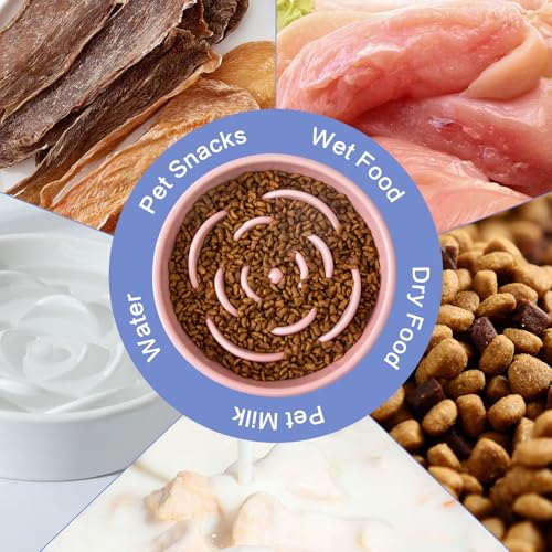8.25'' Ceramic Slow Feeder Dog Bowls - Petal Shape Modern Dog Food Dish for Medium and Large Breeds, Puzzle Maze Bowl to Slow Down Eating, Anti-Gulping, Dishwasher & Microwave Safe, Pink - color: Pink, size: 8.25 inch