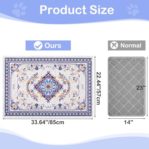 Glittme Cat Litter Mat with Non-Slip Bottom Litter Box Mat 33"X22" Litter Trapping Mat Easy to Clean Washable Cat Food Mat for Kitty,L - color: Blue, size: 33"x22"