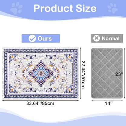 Glittme Cat Litter Mat with Non-Slip Bottom Litter Box Mat 33"X22" Litter Trapping Mat Easy to Clean Washable Cat Food Mat for Kitty,L - color: Blue, size: 33"x22"