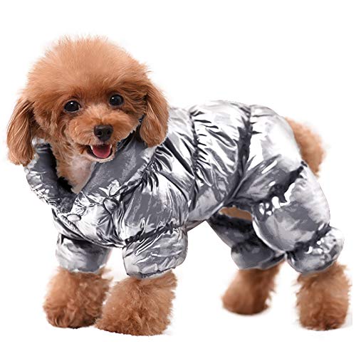 AOFITEE Dog Coat, Waterproof Dog Jacket, Fullbody Dogs Winter Coat Snowsuit, Windproof Puppy Puffer Jacket Snow Suit with Legs, Pet Fleece Winter Vest, Cold Weather Coats for Small Dogs, Silver S - color: Silver, size: Small