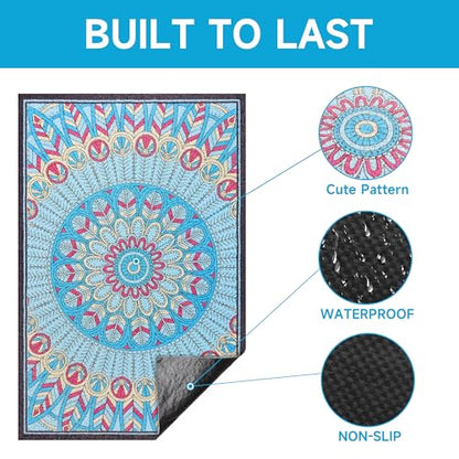 Cat Litter Mat, 24" x 16" Litter Box mat, Traps 100% Litter, Non-Slip Kitty Litter Trapping mats, Small Cute Litter mat, Easy Clean for Scatter Control, Bohe cat Food mat, Urine Waterproof - color: Blue Medallion, size: Small（24"x16"）