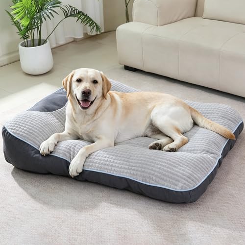 Extra Thick Orthopedic Big Dog Bed - Comfortable Flat Pet Bed for Large Dogs Up to 90 lbs, Reasonable Curves Pad with Non-Slip Bottom & Room to Move Freely (Grey, 39" L x 30" W x 8" Th) - size: L(39" L x 30" W x 8" Th)