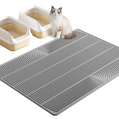 TRZZ XXL Extra Large Cat Litter Mat, Silicone Litter Box Mat for Floor, Waterproof & Non-Slip, Easy to Clean, Cat Litter Trapping Mat & Kitty Litter Catcher for Scatter Control (Gray) - color: Gray