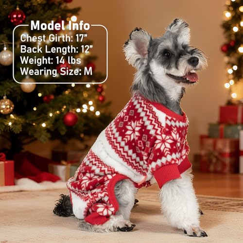KYEESE Dog Christmas Pajamas, Soft Fleece Winter Dog Pajamas for Small Dogs, Warm Holiday Pet Onesie with Snowflake Design, Lightweight Pet Clothes, Cozy Xmas Outfit Jumpsuit, Medium - size: Medium (11-15LBS)