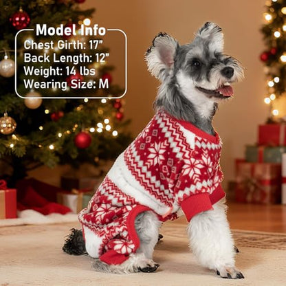 KYEESE Dog Christmas Pajamas, Holiday Dog Pajamas for Small Dogs with Snowflake Pattern, Warm Fleece Cat Onesie Cozy Christmas Outfit for Puppy Kitten Xmas Sweater Pet Jumpsuit, Small - size: Small (6-10LBS)