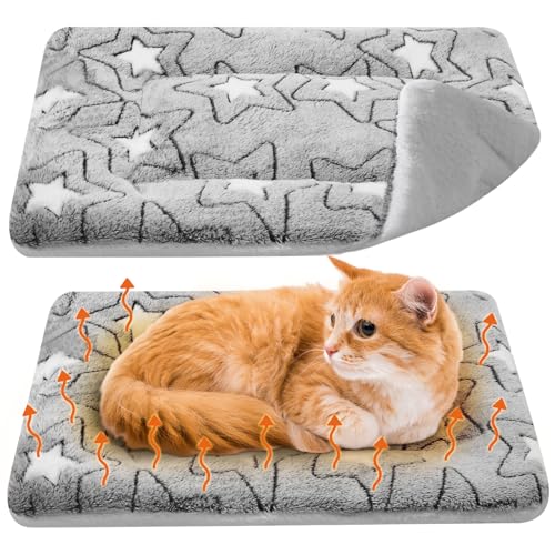 VitalCozy 2 Pack Self Warming Cat Mat Self Heating Pad Bed Reversible Machine Washable Reflects Body Heat Warm Thermal Pet Pad Crate Blanket for Feral and Indoor Cat(Double Star,21" X 14") - color: Grey, size: 21" X 14"