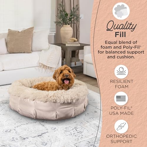 Best Friends by Sheri Ultra Calming Pouf Bed, Orthopedic Round Dog Bed for Joint Support, Faux Fur, Washable Cover, Tan, Medium, 30"x30" - color: Tan, style: Medium