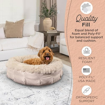 Best Friends by Sheri Ultra Calming Pouf Bed, Orthopedic Round Dog Bed for Joint Support, Faux Fur, Washable Cover, Tan, Medium, 30"x30" - color: Tan, style: Medium