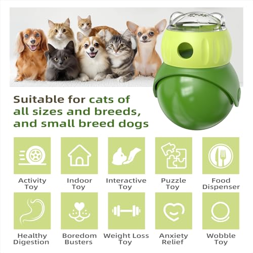 Wobble Treat Dispenser Ball for Indoor Cat & Tiny/Small Dog Enrichment Toy Interactive Slow Feeder, Kitten Stimulating Balls, Puppy Puzzle Toys