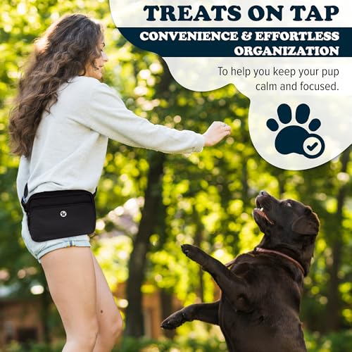 Puppington 3-in-1 Crossbody Dog Treat Pouch for Pet Training - Compostable Poop Bags, Built-In Poop Bag Dispenser, Slow-Feeding Travel Dog Bowl & Reflective Leash - Dog Walking Bag (Onyx Black) - color: Onyx Black