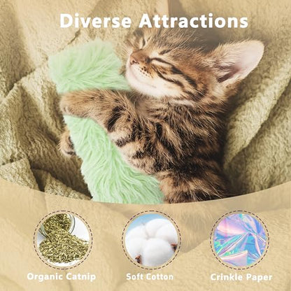 3 Pack Catnip Toys,Soft and Durable Cat Pillows Toys, Crinkle Sound Catnip Catnip Toys,Indoor Interactive Cat Kicker Toy, Companion Toys for Cats (Gray Set) - color: Green+Yellow+Gray