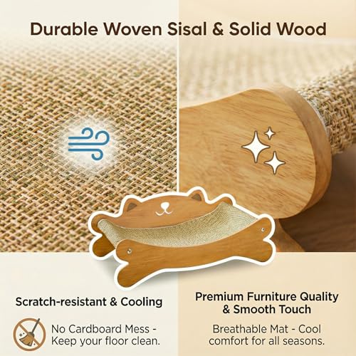 Cat Scratcher Bed for Indoor Cats - Summer Cool Hammock, 23.2″ Large Scratching Lounge with 40 lbs Weight Capacity, Wooden Modern Cat Scratching Post & Pad Furniture - size: Medium -3