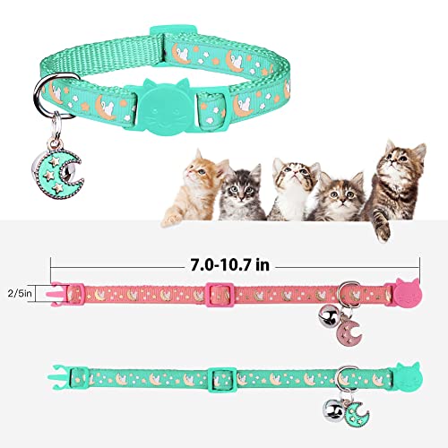 Baeuppit 2Pcs Breakaway Cats Collars Cat Collars for Boy & Girl Cats Adjustable Kitten Collars with Bell,Pink+Teal - color: Pink+Teal, size: 7.0-10.7''
