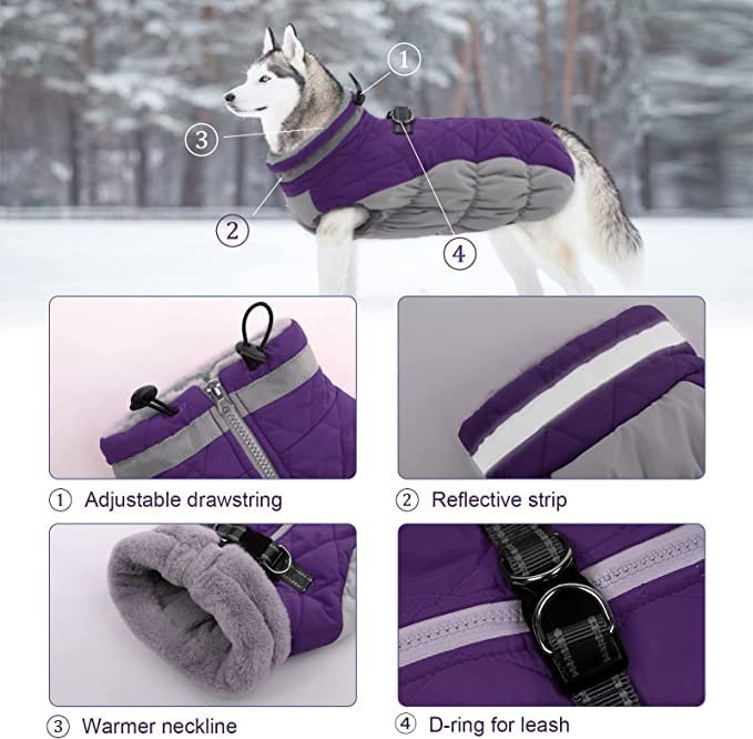 Lelepet Dog Coat Warm Dog Winter Coat Waterproof Dogs Jacket with Harness Built in Reflective Pet Fleece Vest Zip-Up Cold Weather Coats for Small Dogs Turtleneck & Windproof Coats Chihuahua Purple XS - color: Purple, size: X-Small
