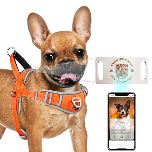 Dog Harness Small Dog No Pull with QR Code Dog Tag, Adjustable Reflective Dog Vest Escape Proof Dog Harness Smart ID Tag with Easy Control Front Clip Handle for Walking S Orange - color: Orange - QR Code, size: S
