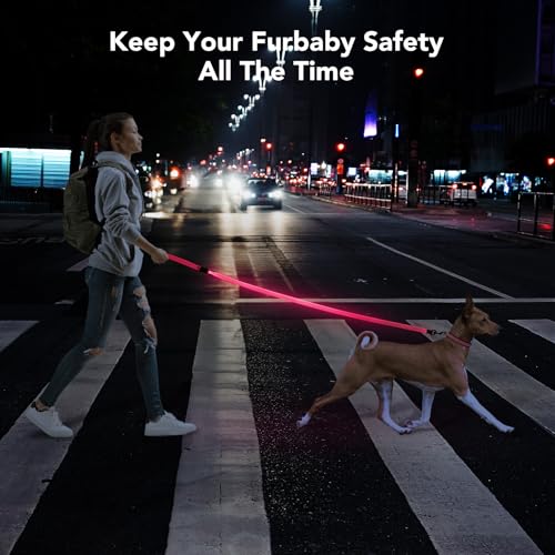 Colaseeme Light Up Dog Leash, LED Pet Leashes USB Rechargeable, Glow Safety Dogs Lights at Night (4FT,Pink) - color: Pink, size: 4FT