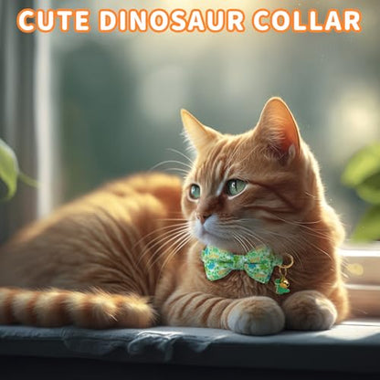 3 PCS Cat Collars with Bow Tie and Bell, Cat Collars Dinosaurs Pattern Breakaway Adjustable Cat Bow Tie Collars, Cute Bow Tie Suitable for Kittens Or Certain Puppies - color: Dinosaurs