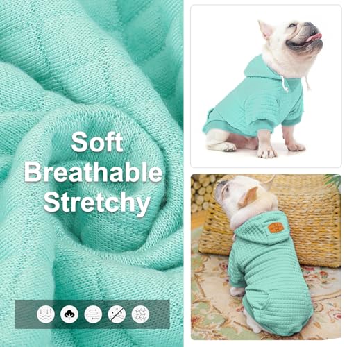 BEAUTYZOO Small Dog Hoodie Sweater with Pockets, Dog Clothes for Small Medium Dogs Boy Girl, Waffle-Like Laminated Cotton Pet Coats with Hat and Leash Hole, Mint Green S - color: Mint Green, size: S (Back: 12",Chest: 16", Neck: 10")
