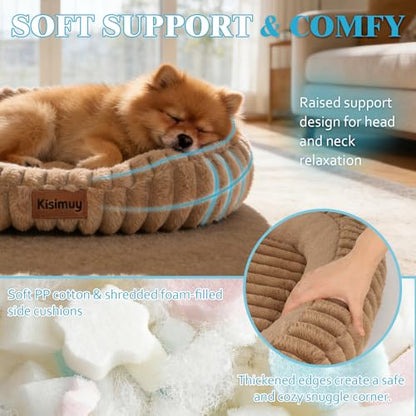 Cute Washable Dog Bed for Small Dogs -Soft Plush Calming Puppy & Cat Bed with Anti-Slip Bottom, Rectangle Anti-Anxiety Puppy Kennel Bed with Handle, 25" x 21" x 4", Brown - color: Brown, size: 25"L x 21"W x 4"Th