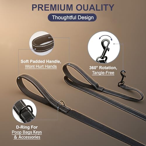 2 Pack Dual Handle Dog Leash, 6ft x 1in Heavy Duty Reflective Nylon Leash with Padded Grip, Traffic Handle, D-Ring, Tangle-Free Dog Lead for Small, Medium & Large Dogs, Safe Night Walks (Black+Black) - color: 2PCS-Black+Black