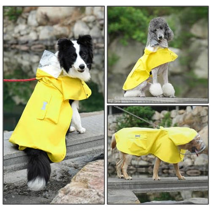 Dog Raincoat Waterproof, Adjustable Reflective Hooded Dog Rain Poncho with Leash Hole for Small Medium Large Dogs(Yellow, XX-Large) - color: Yellow, size: XXL(55-70lb)
