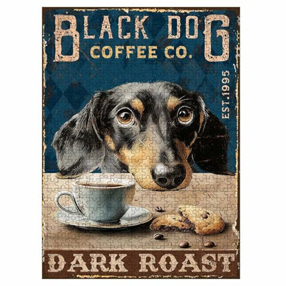 1000 Pieces Jigsaw Puzzles for Adults, Black Dog Coffee Co. Dark Roast Dachshund Art Puzzle, Stress Relief Concentration Training Brain Teaser Puzzle 29.5x19.7 Inch - color: Wooden Puzzle4, size: 1000 Piece pcs