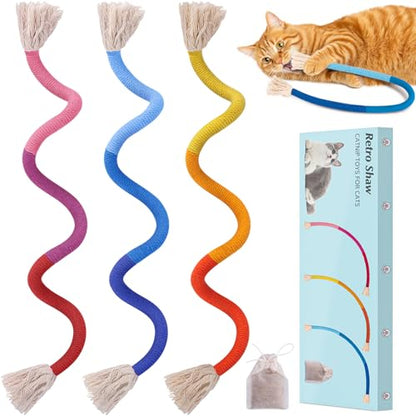 Retro Shaw Cat Toys Chew Ropes, 3Pcs, Kitten Toys for Indoor Cats with Refillable Natural Catnip, Safe Teeth Cleaning Chew Toys, Interactive Cat Nip String Kitty Toys (23.6 Inches) - size: 23.6 in