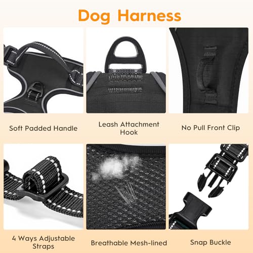 No Pull Dog Harness, No Chock Reflective Adjustable Soft Padded Pet Vest with Easy Control Handle, Easy Wearing with Stylish, Reinforced Knot, 2 Buckles - color: Black, size: X-Small