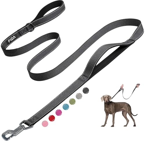Fida 6 FT Heavy Duty Dog Leash with 2 Comfortable Padded Handles, Traffic Handle & Advanced Easy Snap Hook, Reflective Walking Lead for Large, Medium & Small Breed Dogs, Black - color: Black, size: 6 Feet (Pack of 1)
